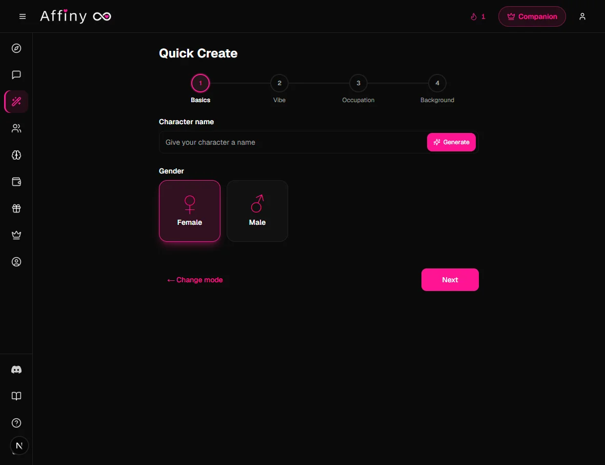 Quick Create wizard, Basics step with four-step progress