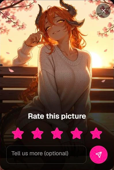 The Rate card over a picture: five stars, a comment box and Send