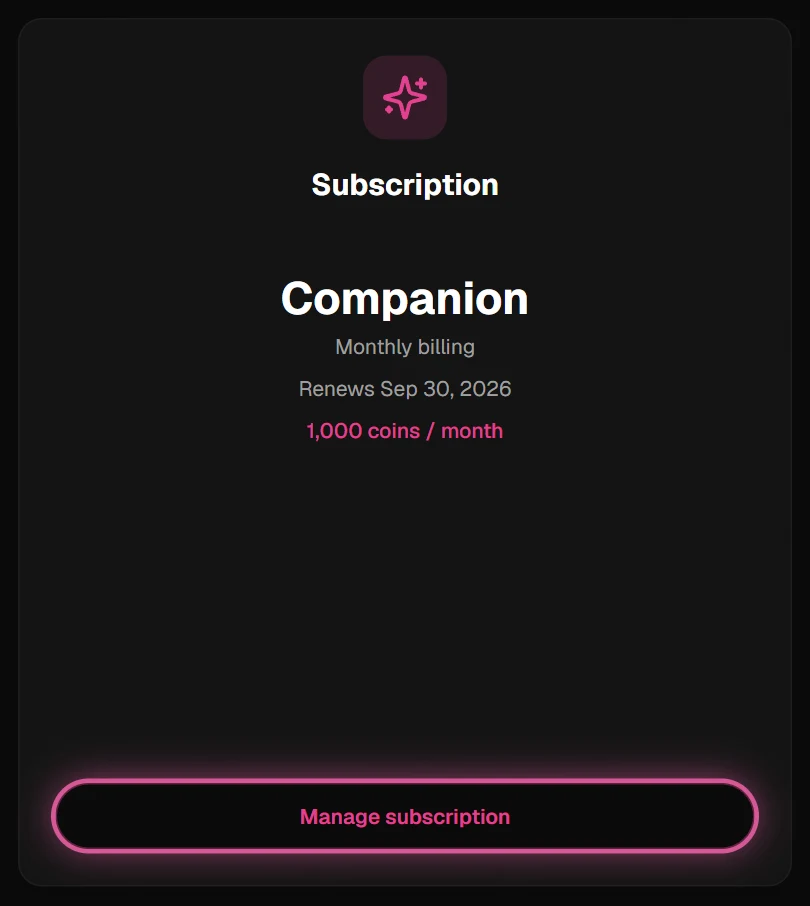 Manage subscription button on the Subscription card in My Wallet