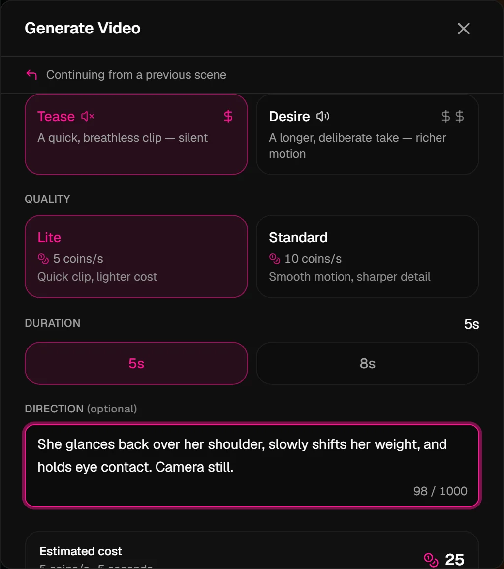Generate Video, glance-back motion